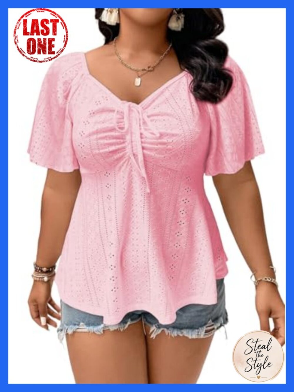 Plus Size Sweetheart Neck Babydoll Peplum Blouse Ruffle Sleeve Eyelet Top